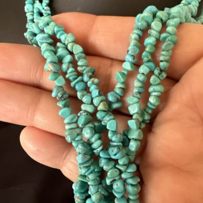 Navajo Blue Kingman Nugget Turquoise Necklace | Sterling Silver | 20" | Authentic Native American Handmade | 17463