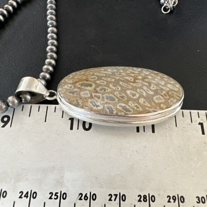 Navajo Champagne Fossil Coral Pendant Necklace | Sterling Silver Beads | Native American Handmade | 16371