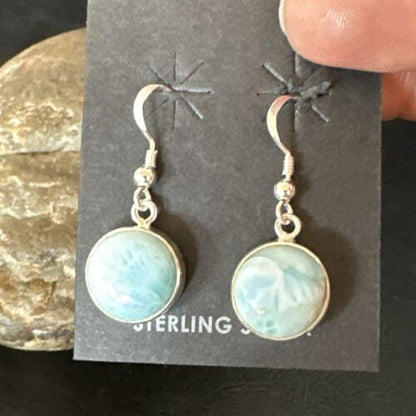 Navajo Blue Larimar Dangle Earrings | Sterling Silver | Authentic Native American Handmade | 17561