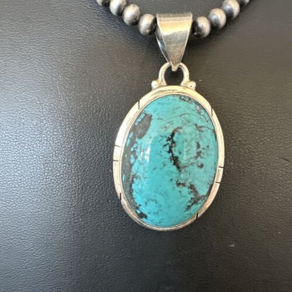 Men's Navajo Blue Spiderweb Turquoise Pendant Necklace | Sterling Silver | Authentic Native American Handmade | 16226