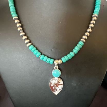 Navajo Wild Horse | Blue Kingman Turquoise Pendant Necklace | Sterling Silver | 17576