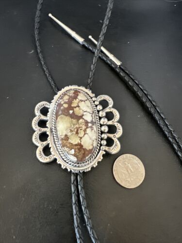 Navajo Men's Bolo Tie | Wild Horse Turquoise | Sterling Silver | Native American Handmade | 16757