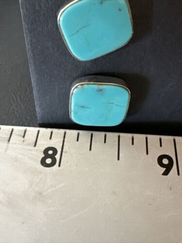 Navajo Blue Kingman Turquoise Post Stud Earrings | Sterling Silver | Authentic Native American Handmade | 17481