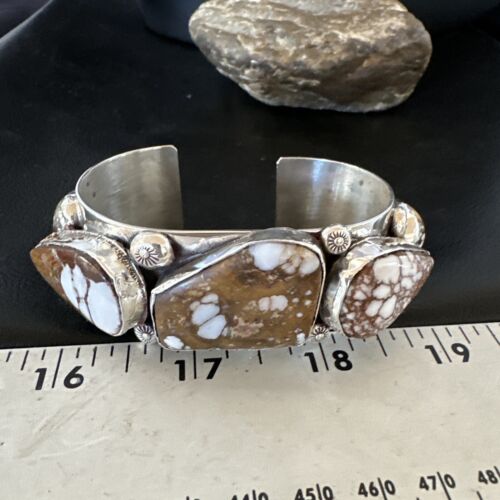 Men's Women's Wild Horse Turquoise Cuff Bracelet | Navajo Sterling Silver | Authentic Native American Handmade | 16938