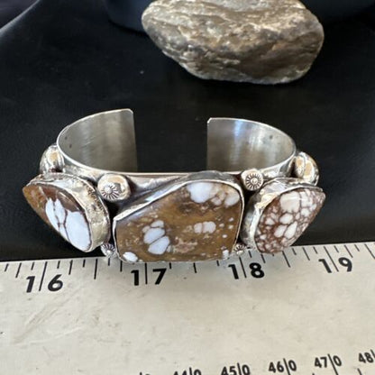 Men's Women's Wild Horse Turquoise Cuff Bracelet | Navajo Sterling Silver | Authentic Native American Handmade | 16938