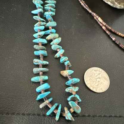 Navajo Kingman Turquoise Shell Necklace | Sterling Silver | 28" | Authentic Native American Handmade | 17398