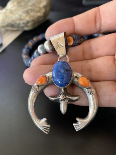 Navajo Blue Lapis Spiny Oyster Naja Pendant | Sterling Silver | Authentic Native American Handmade | 11491