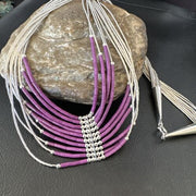 Navajo Sugilite 10-Strand Sterling Liquid Silver Tube Heishi Necklace 22" | Handmade | 16318