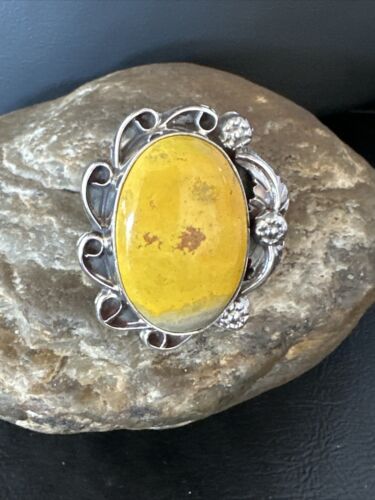 Navajo Yellow Bumble Bee Jasper Ring | Sterling Silver | Sz 9 | Authentic Native American Handmade | 14944