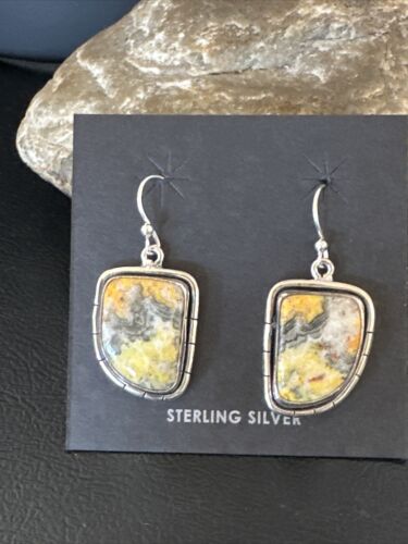 Navajo Bumblebee Jasper Earrings | Sterling Silver | Authentic Native American Handmade | 15827