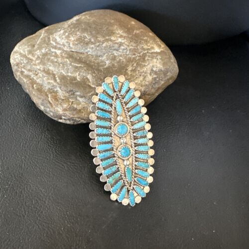 Zuni Blue Turquoise Needle Point Ring | Authentic Native American Sterling Silver | Multi-Stone | Sz 7 | 15061