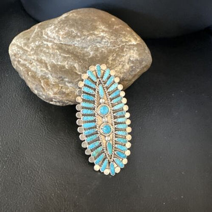 Zuni Blue Turquoise Needle Point Ring | Authentic Native American Sterling Silver | Multi-Stone | Sz 7 | 15061