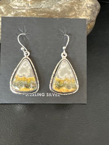 Navajo Bumblebee Jasper Earrings | Sterling Silver | Authentic Native American Handmade | 15838