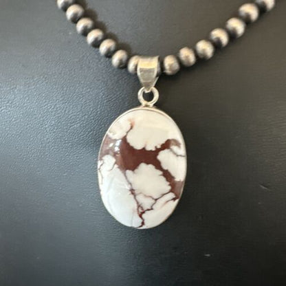 Navajo Wild Horse Turquoise Pendant | Sterling Silver Necklace with Pearls | Authentic Native American Handmade | 15717