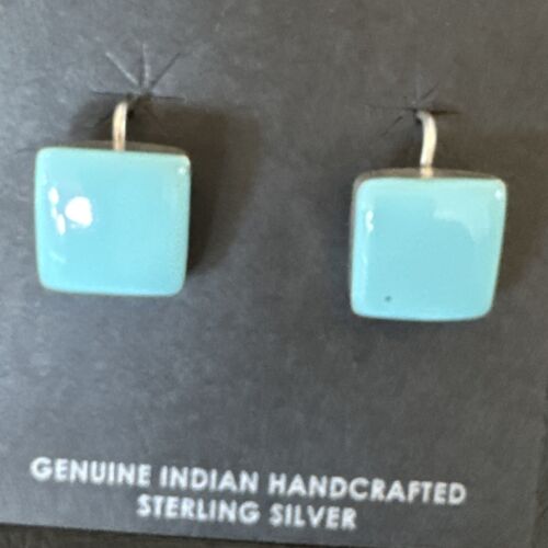 Navajo Blue Turquoise Dangle Earrings | Sterling Silver | 1" | Authentic Native American Handmade | 15810