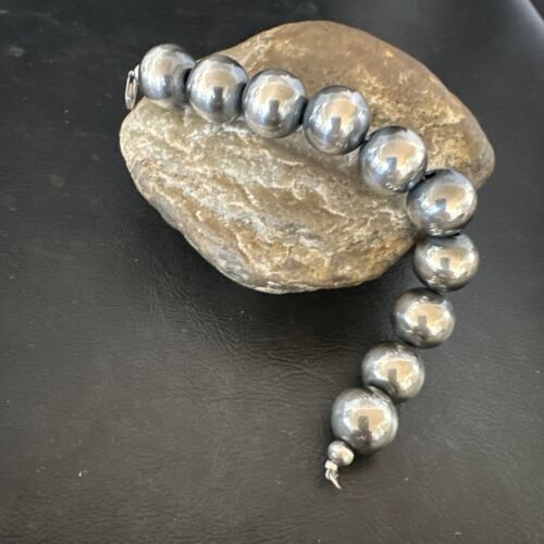 Navajo Pearl Round Beads Bracelet | 16mm | 7" | Sterling Silver | Authentic Native American Handmade | 17163