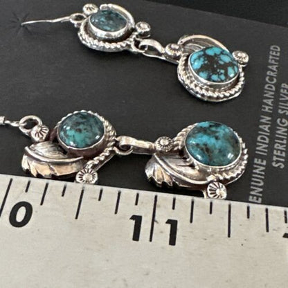 Navajo Blue Spiderweb Turquoise Dangle Earrings | Sterling Silver | Authentic Native American Handmade | 16011