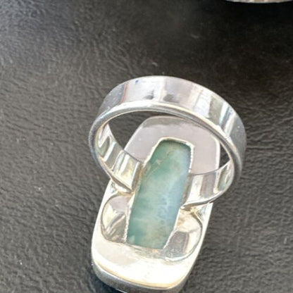 Navajo Blue Larimar Ring | Sterling Silver | Sz 8 | Authentic Native American Handmade | 16604
