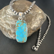 Navajo Blue Kingman Turquoise Pendant Necklace | Sterling Silver | 20" | Authentic Native American Handmade | 16698
