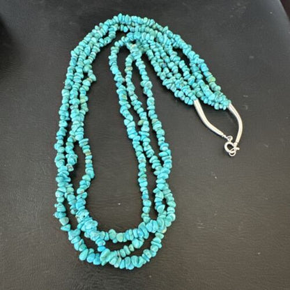 Navajo Blue Kingman Nugget Turquoise Necklace | Sterling Silver | 20" | Authentic Native American Handmade | 17463
