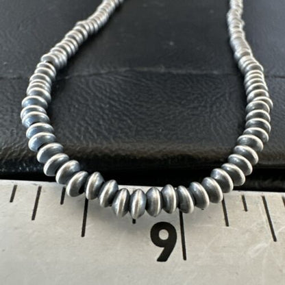 Navajo Pearl Necklace | Sterling Silver Saucer Bead | Hand Strung 4mm | 21" | Authentic Native American Handmade | 60421