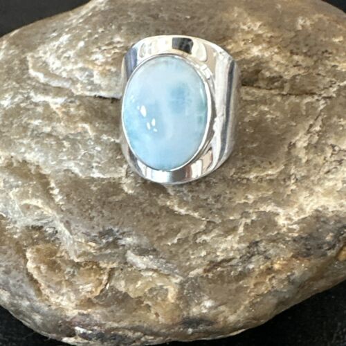 Navajo Blue Larimar Ring | Sterling Silver | Sz 7.5 | Authentic Native American Handmade | 17667