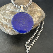 Navajo Blue Lapis Pendant with Pearls | Sterling Silver Necklace | 20" | Authentic Native American Handmade | 16659