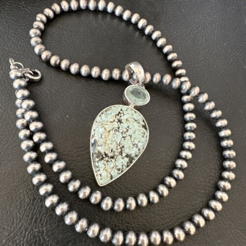 Navajo Dry Creek Turquoise Topaz Pendant Necklace | Sterling Silver | Authentic Native American Handmade | 16443