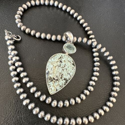 Navajo Dry Creek Turquoise Topaz Pendant Necklace | Sterling Silver | Authentic Native American Handmade | 16443