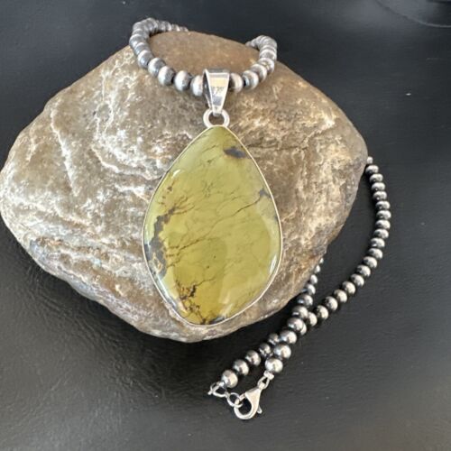 Men's Navajo Green Turquoise Pendant Necklace | Sterling Silver | Authentic Native American Handmade | 16276