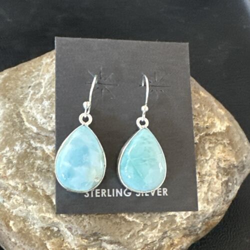 Navajo Blue Larimar Dangle Earrings | Sterling Silver | Authentic Native American Handmade | 17289
