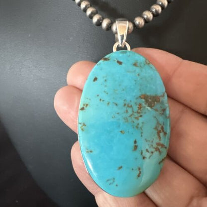 Navajo Blue Kingman Turquoise Pendant Necklace | Sterling Silver | 20" | Authentic Native American Handmade | 16694