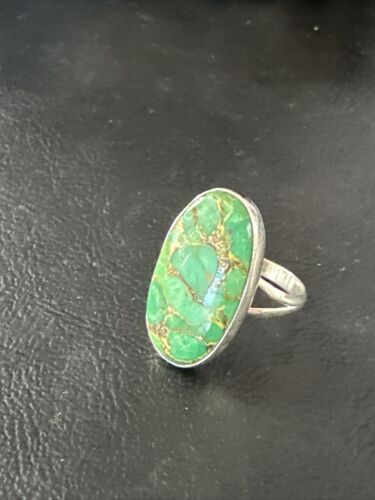 Navajo Green Mojave Turquoise Ring | Sterling Silver | Sz 7 | Authentic Native American Handmade | 15592