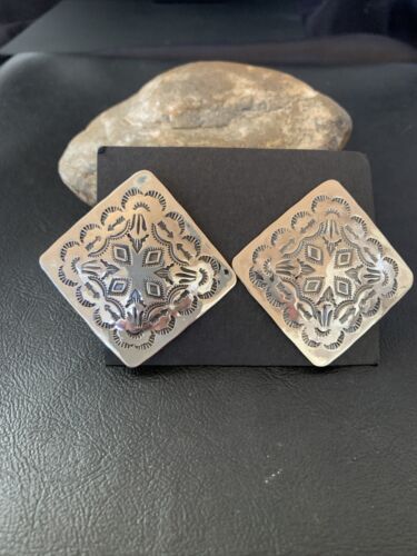 Navajo Sterling Silver Stamped Earrings | Handmade | Native American