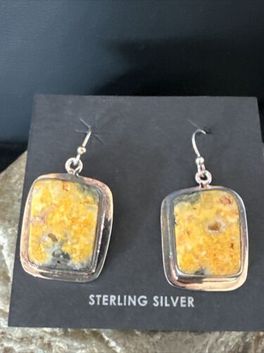 Navajo Bumblebee Jasper Earrings | Sterling Silver | Authentic Native American Handmade | 15839