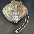 Navajo White Buffalo Turquoise Pendant Necklace | Sterling Silver | Authentic Native American Handmade | 17523