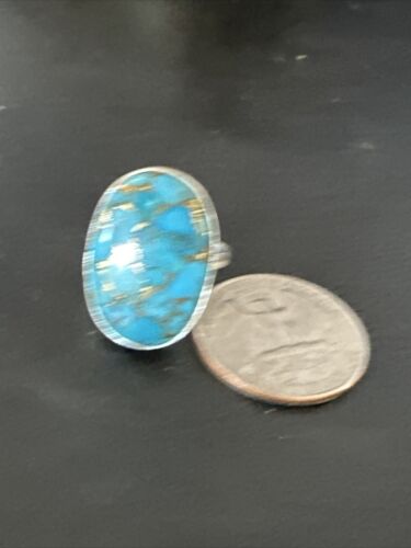 Navajo Blue Mojave Turquoise Ring | Sterling Silver | Adjustable Sz 7 | Authentic Native American Handmade | 15715