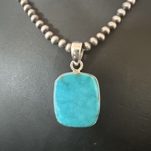 Blue Kingman Turquoise Pendant | Navajo Pearls | Sterling Silver Necklace 20" | 16697