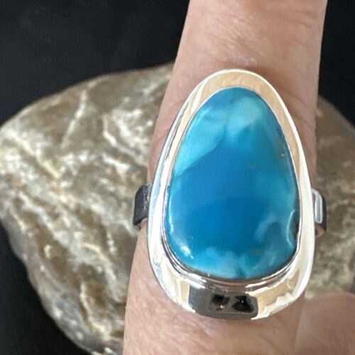 Navajo Blue Kingman Turquoise Ring | Sterling Silver | Sz 9 | Authentic Native American Handmade | 16584