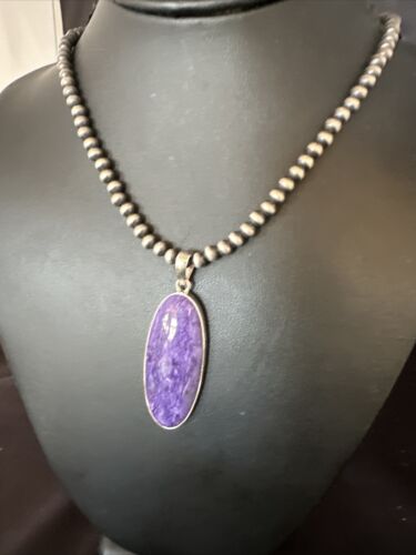 Navajo Pearls Purple Sugilite Pendant Necklace | Sterling Silver Beads | Authentic Native American Handmade | 15513