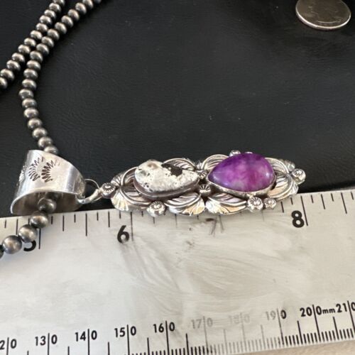Navajo Pearls Pendant | White Buffalo Turquoise & Sugilite | Sterling Silver | Native American Handmade | 16869
