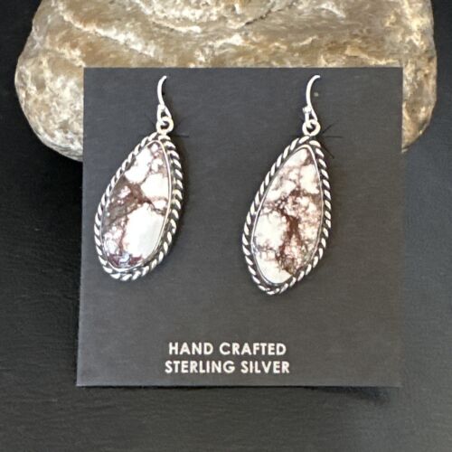 Navajo Wild Horse Turquoise Dangle Earrings | Sterling Silver | Authentic Native American Handmade | 16518