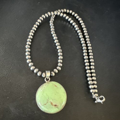 Navajo Green Gaspeite Pendant Necklace | Sterling Silver | Authentic Native American Handmade | 15491 - Masha USA
