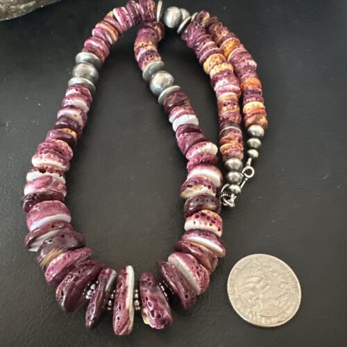Navajo Purple Spiny Oyster Necklace | Sterling Silver Pearls | 22" | Authentic Native American Handmade | 16703