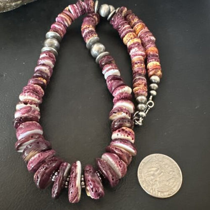 Navajo Purple Spiny Oyster Necklace | Sterling Silver Pearls | 22" | Authentic Native American Handmade | 16703