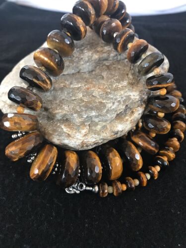 Navajo Tigers Eye & Picture Jasper Graduated Necklace | Sterling Silver | Authentic Native American | 26" | 01121