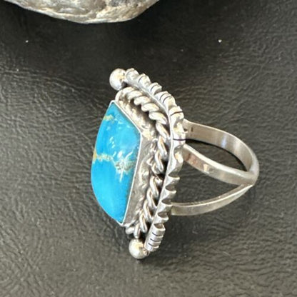 Men's Sterling Silver Blue Kingman Turquoise Ring | Sz 10 | Authentic Native American Handmade | 17647