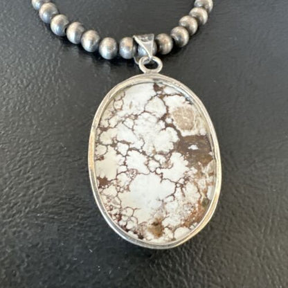 Wild Horse Turquoise Pendant Necklace | Navajo Pearls | Sterling Silver | Authentic Native American Handmade | 15720
