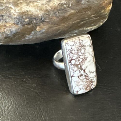 Navajo Wild Horse Turquoise Ring | Sterling Silver | Sz 7 Adjustable | Authentic Native American Handmade | 15543