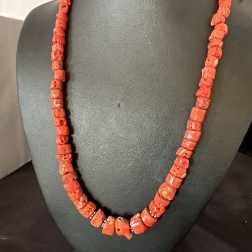 Navajo Graduated Red Coral Bead Necklace | Sterling Silver | 20" | Authentic Native American Handmade | 17375